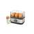 Tescoma President electric egg cooker with 4 boiled eggs and a boiled egg in a holder