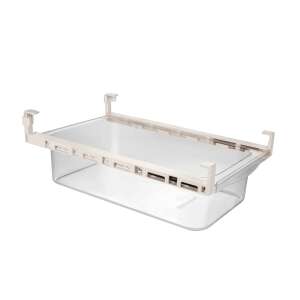 FlexiSPACE Universal Drawer 290 x 190 mm, deep, clear plastic drawer with white clips for refrigerator or cabinet shelves - Tescoma