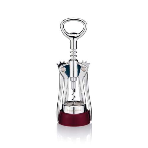 PRESTO wine opener with foil cutter, silver and red, wine bottle opener