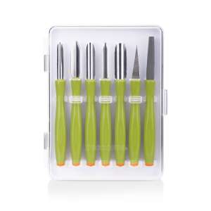 PRESTO CARVING vegetable carving set with 6 knives and a sharpening steel in a clear plastic case - Kitchen tool
