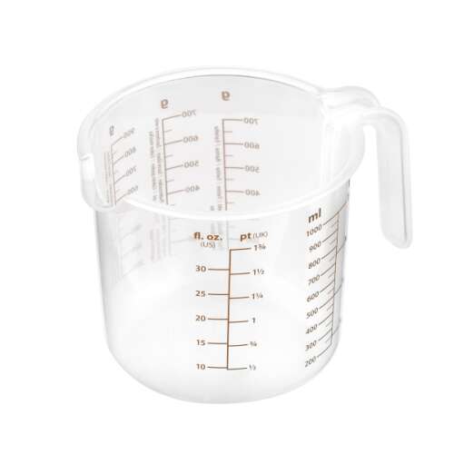 DELÍCIA 1.0 liter measuring jug with spout, transparent plastic, with handle, for measuring liquids and dry ingredients