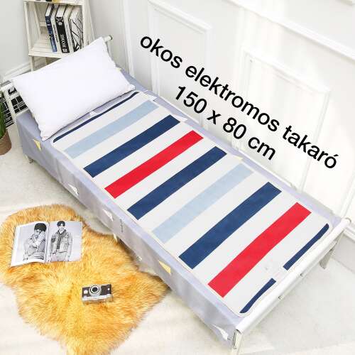 Pătură electrică încălzită Dollcini, 150 x 80 cm, cu dungi, fundal alb