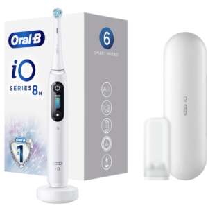 Oral-B iO Series 8 elektromos fogkefe, fehér, töltőállomással, utazótokkal és kefefejekkel - Elektromos fogkefe