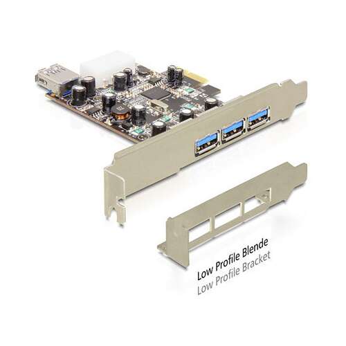 Delock PCI Express karta s 3 externými USB 3.0 portami a 1 interným USB 3.0 portom, vrátane nízko profilového držiaka