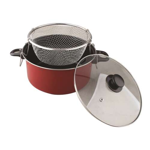 BOHMANN tapadásmentes bevonatú Olajsütő edény fedővel es szűrővel 24cm #piros