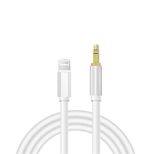 Lightning 3,5 mm-es Jack audio adapter kábel, 1 méter, ezüst-fehér