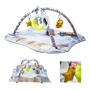 LittleONE Mata do zabawy z mostkiem i poduszką - Zwierzęta #biało-szary