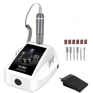Mașină de frezat unghii SG801 Profi, 35.000 RPM, pedală, afișaj LCD, viteză și rotație reglabile, include accesorii - Polizor de unghii