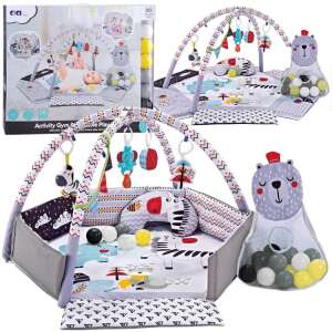 LittleONE Mata do zabawy z mostkiem i piłeczkami - Zwierzęta #szary