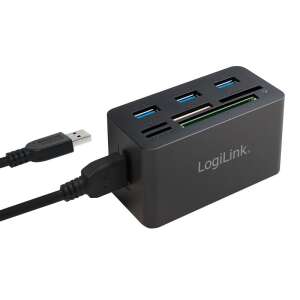 LogiLink USB 3.0 хъб с четец на карти, черен - Logilink