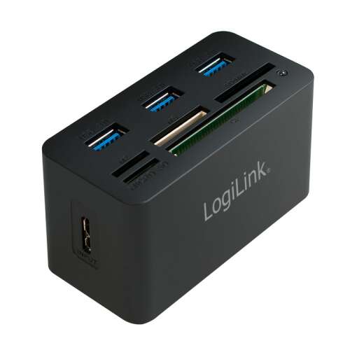 LogiLink USB 3.0 hub, minden az egyben kártyaolvasóval, fekete 91250212