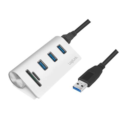 LogiLink USB 3.0 Hub mit Kartenleser für SD- und microSD-Karten, weiß