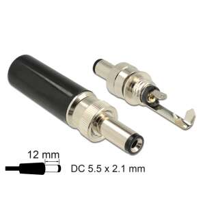 Delock DC csatlakozó 5.5 x 2.1 mm-es apa dugó 12.0 mm hosszúsággal, tápadapter csatlakozó - DC kábel