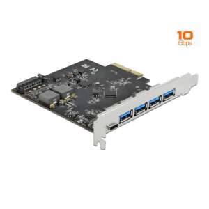 Delock PCI Express x4 kártya 1 USB Type-C és 4 USB A porttal, SuperSpeed USB 10 Gbps - PCI hálózati kártya