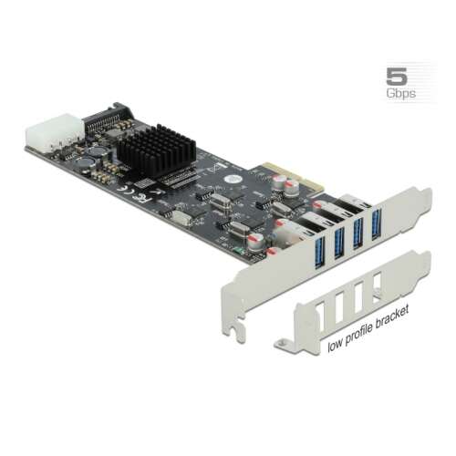 Delock PCI Express x4 Kártya - 4 x külső SuperSpeed USB (USB 3.2 Gen 1) USB A-típusú hüvely Quad Cha
