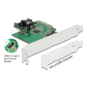 Placă Delock PCI Express cu conector intern USB 3.2 Gen 2 Key A 20-pin mamă și bracket low profile - Carduri de rețea PCI