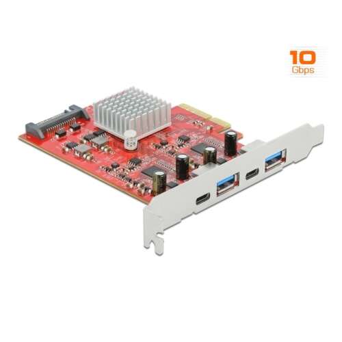 Delock PCI Express x4 kártya SuperSpeed USB 10 Gbps sebességgel, 2 x USB-A és 2 x USB-C porttal