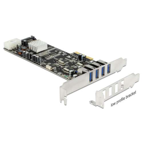 Delock PCI Express x4 Kártya &gt; 4 x Külső USB 3.0 Quad Channel