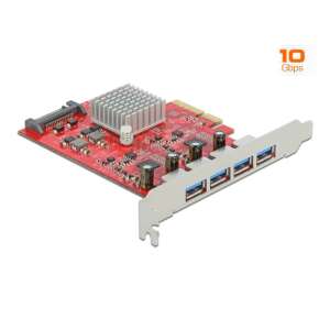 Delock PCI Express x4 kártya 4 külső SuperSpeed USB 10 Gbps porttal - PCI hálózati kártya