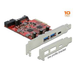 Delock PCI Express x4 Kártya - 1 x külső USB Type-C  anya + 2 x külső A-típusú USB anya SuperSpeed U 91249652 - PCI hálózati kártya