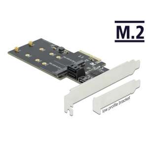 Delock PCI Express kártya 3 SATA porttal és 2 M.2 foglalattal, alacsony profilú konzol tartozékként - PCI hálózati kártya
