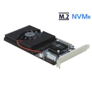 Delock PCI Express x8/x16 kártya 4 belső NVMe M.2 slottal, ferde nézet - PCI hálózati kártya
