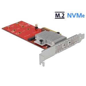 Delock PCI Express x8 kártya 2 belső NVMe M.2 slottal és alacsony profilú formátummal - PCI hálózati kártya