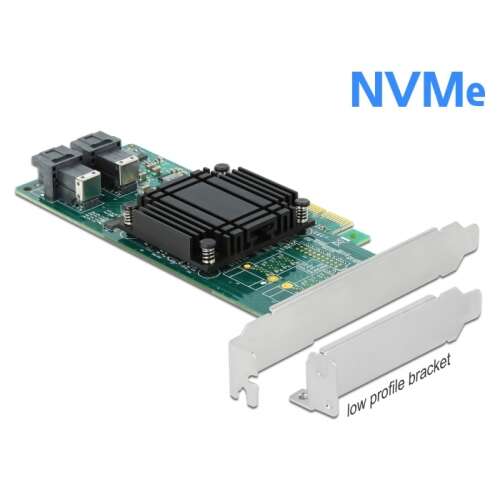Delock PCI Express x8 kártya 2 belső NVMe SFF-8643 porttal és alacsony profilú konzollal