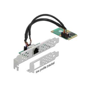 Delock Mini PCIe Gigabit LAN kártya RJ45 porttal és alacsony profilú konzollal - Mini PCI Express átalakító