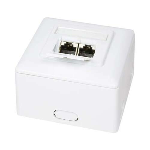 LogiLink Cat.6 Wandsteckdose mit 2 RJ45-Ports, geschirmt, mit Rückplatte, weiß