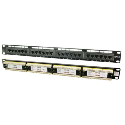LogiLink Cat.6 Patch Panel, 24 porty, nieekranowane RJ45, czarny, 1U, montaż w szafie 19-calowej