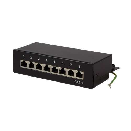 Logilink Cat.6 8 portos patch panel, árnyékolt, asztali/fali, fekete
