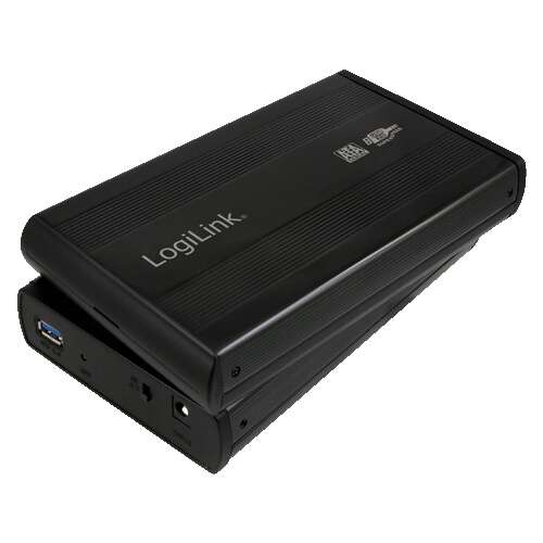 LogiLink Super Speed USB 3.0 Aluminum HDD Enclosure for 3.5" SATA HDD, black, angled view