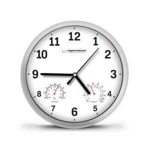 Esperanza Lyon white wall clock with thermometer and hygrometer - Esperanza