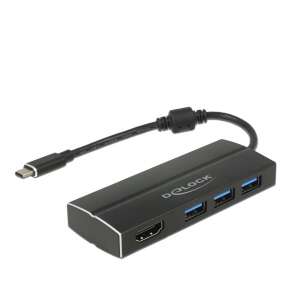 Delock адаптер USB-C към 3x USB-A и HDMI, 4K 30Hz, черен - Delock