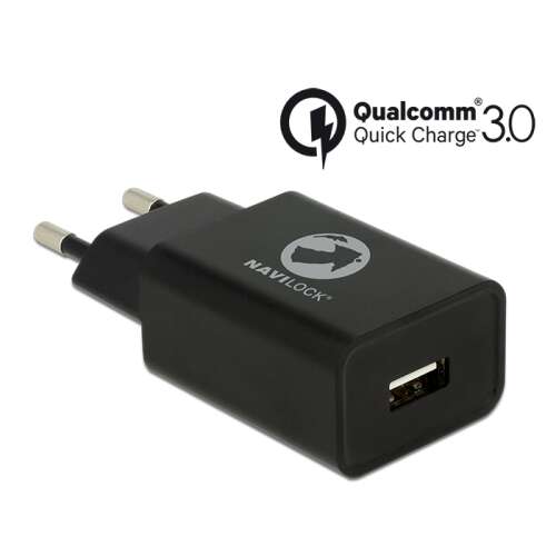 Navilock Töltő 1 db USB A-típusú csatlakozó, Qualcomm  Quick Charge   3.0 (gyorstöltő) technológia,