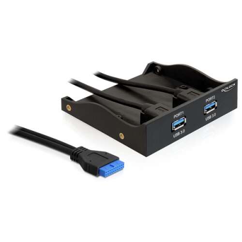 Delock USB 3.0 Frontplatte mit 2 Ports, interner 19-Pin USB 3.0 Pin-Header