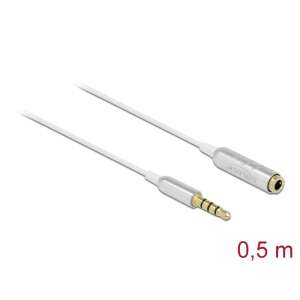 Delock Audio bővítő kábel sztereo jack 3,5 mm 4 tűs apa   anya, Ultra Slim 0,5 m, fehér 75380333 