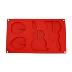 Červená silikónová forma na výrobu 3D čokoládových veľkonočných zajacov a vajíčok - Perfect Home Formy na pečenie