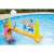 People playing volleyball in a pool with an Intex inflatable volleyball set