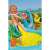 Intex inflatable dinosaur kids pool with slide and water spray, kid playing with the rings
