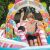Boy playing under the water sprayer in the Intex Candy Zone inflatable pool