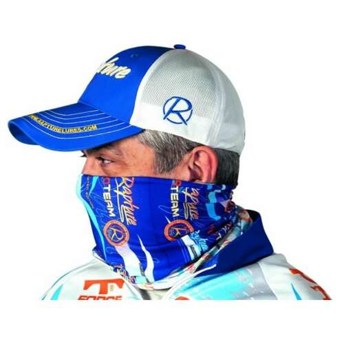 Rapture Pro Sealine multifunkciós fej és nyakvédő csősál, kék és narancssárga mintával, egy férfin viselve