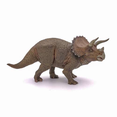 Triceratops dinosaur figure, realistic, brown, standing, 3D model, for kids, educational toy