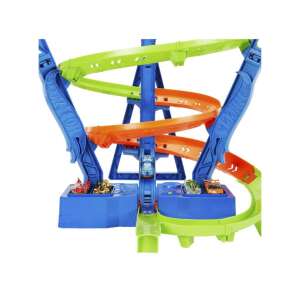 Hot Wheels Szédületes Ciklon Játékszett, a spirális pálya és az indító közeli képe - Mattel