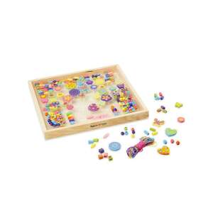 Melissa & Doug Bead Bouquet Deluxe Wooden Bead Set, a colorful wooden bead set with over 220 beads and eight cords in a wooden box - Melissa & Doug