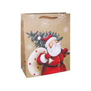 Geschenkbeutel mit Nikolaus-Motiv, mittlere Größe, 32x26 cm, braune Papiertüte mit Schneeflocken und Weihnachtsbaum-Design - Kunst & Hobby