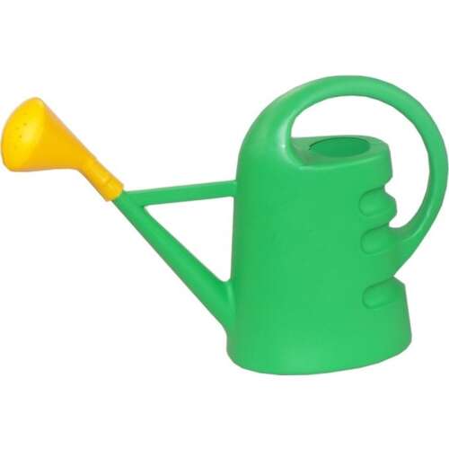 Zöld műanyag locsolókanna sárga öntőfejjel, 2,5 literes űrtartalommal