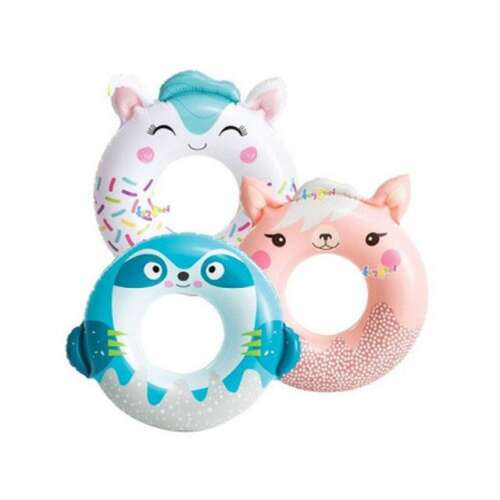 Intex Cuki állatos beülő karika 76cm, háromféle állatmintával, felfújható medencekarika gyerekeknek