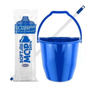 Bonus Felmosó szett-vödör ZÖLD 11L csavaró kosár, felmosó nyél 120cm Softmop 160gr